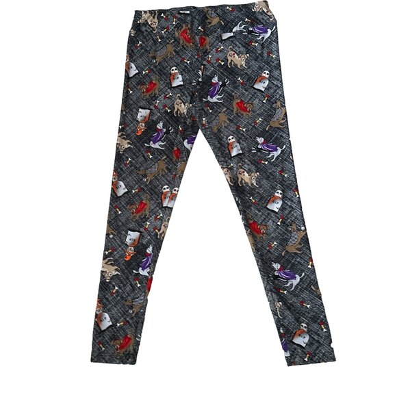 Puppy Halloween Leggings Dogs In Costumes Gray Purple Leggings Size Medium - Picture 2 of 4